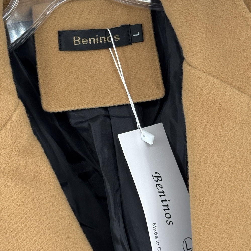Beninos Men's L Camel Wool Blend Overcoat Classic‎ 3 Button Topcoat Pea Coat NWT - Picture 3 of 6